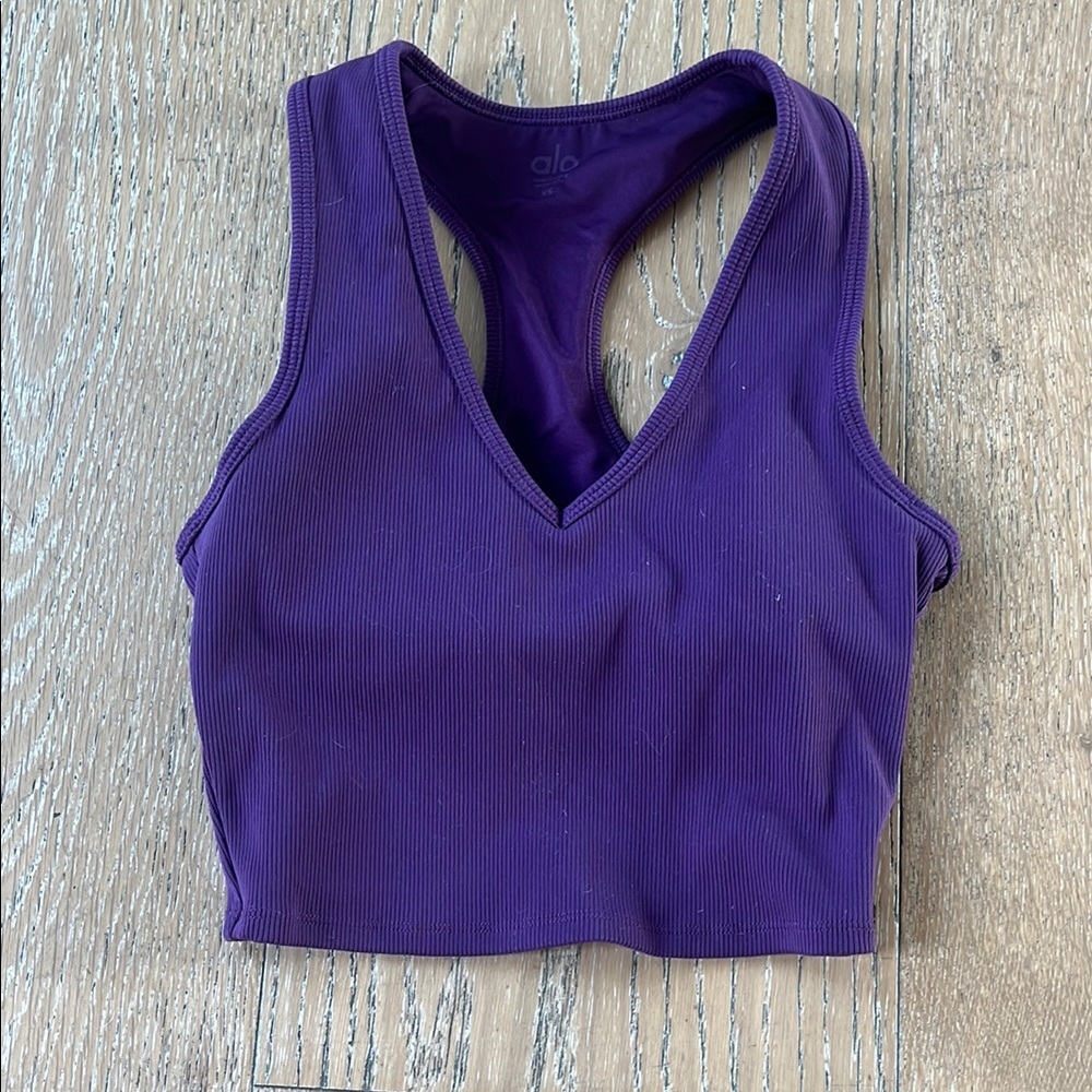 Alo Purple Ribbed Sports Bra